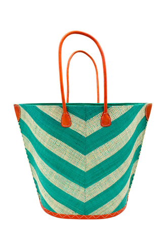 Santa Cruz Wide Stripe Chevron Large Straw Tote Bag: Black Two Tone