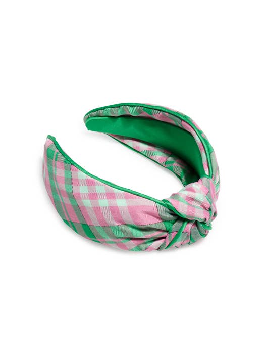 PLAID KNOTTED HEADBAND: GREEN