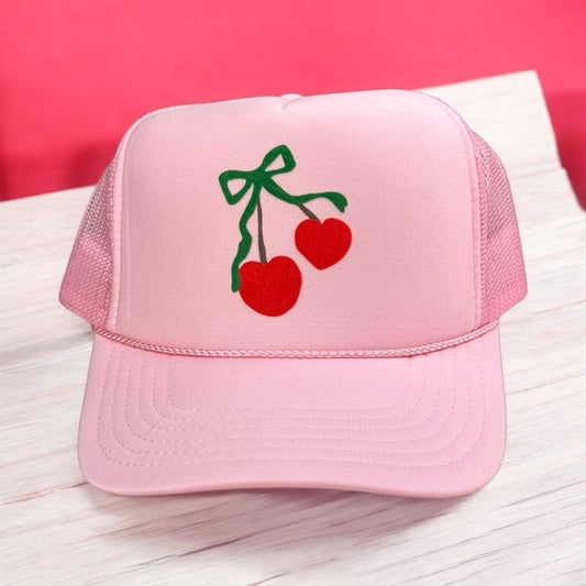 Cherries Trucker Hat- Pink