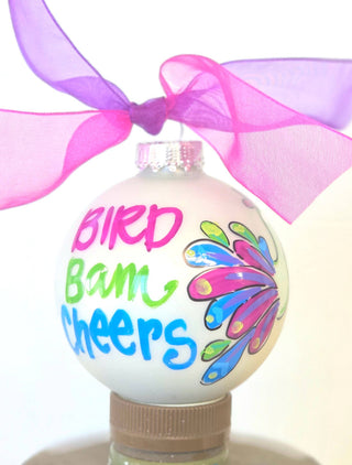 BIrd Mahjong hand painted glass ornament