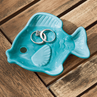 Fish Trinket Dish Teal Earthenware Summer