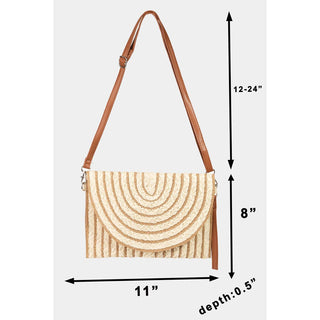 Rectangle Straw Striped Clutch Bag: Taupe
