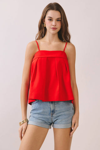 CT9854-Bow Back Detail Spaghetti Strap Cami Top: Red / S