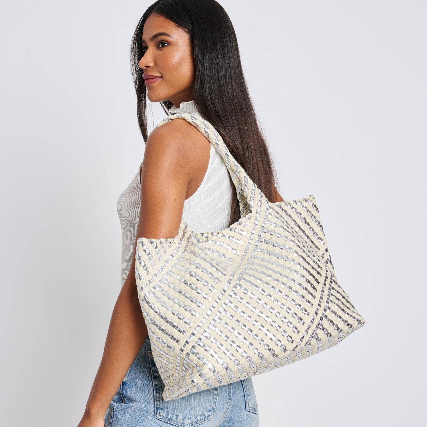 Solana Woven Tote: Black Ivory