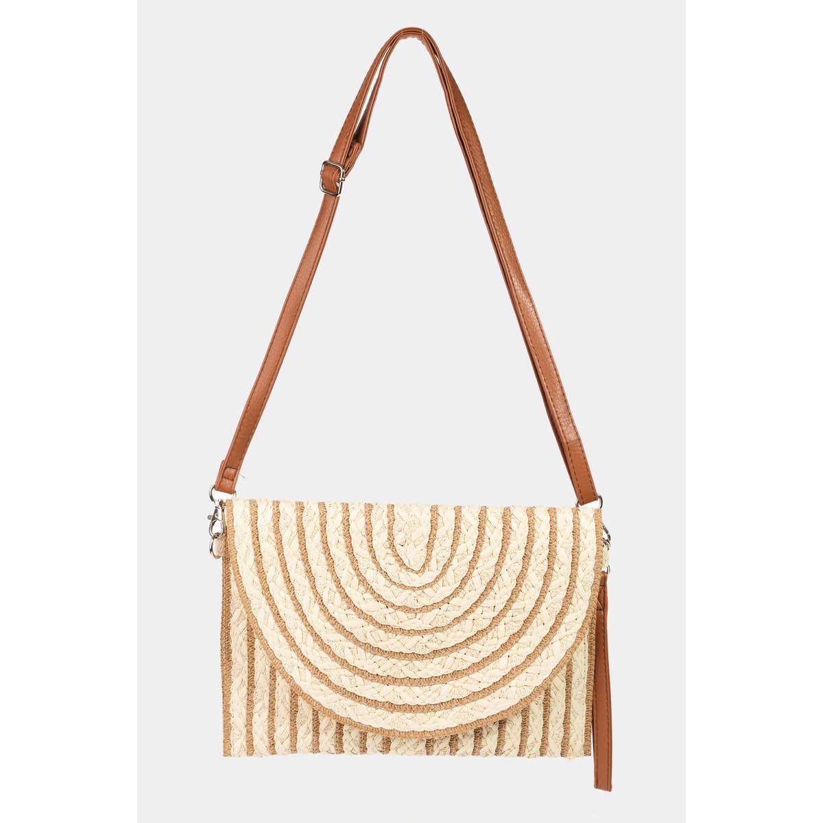 Rectangle Straw Striped Clutch Bag: Taupe