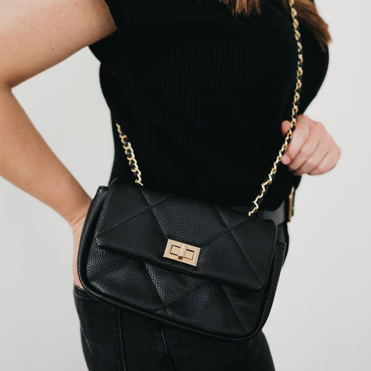 Queenie Quilted Crossbody Bag: Black