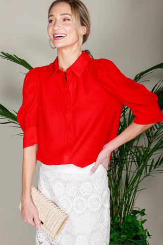 Collared Neckline Puff Short-Sleeve Blouse Top VT81707C: Taupe / M