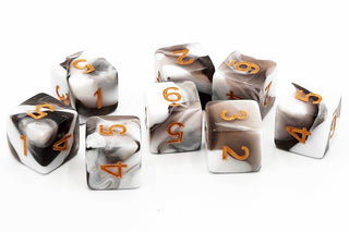 D6 8-Piece Dice Set - Vorpal - Black & White w/ Gold