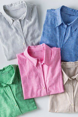 Timeless Pinstripe Button Down Shirt: KHAKI
