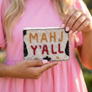 Mahj Yall Beaded Coin Pouch: SILVER