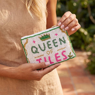 Queen Of Tiles Crown Beaded Coin Pouch: WHITE