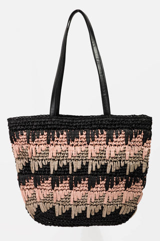 Lisette Straw Braided Striped Tote Bag