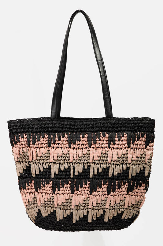 Lisette Straw Braided Striped Tote Bag