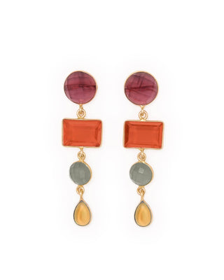 Natalie Dangle Glass Stone Earrings Brass