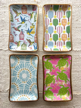 Ceramic Jewelry tray- Small: Hummingbirds & cages
