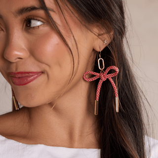 Red & White Simone Cord Earring: Gold