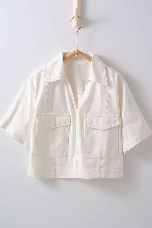 Pastel Collared Camp Shirt: CREAM