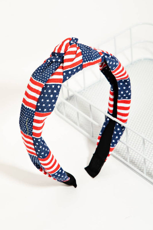 Checkered Patch Stars And Stripes Knot Headband