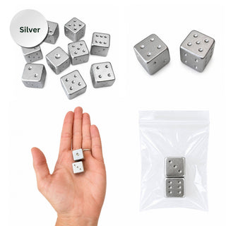 Gold and Silver Luxe Solid Metal Mahjong Dice Gift Ready: Silver