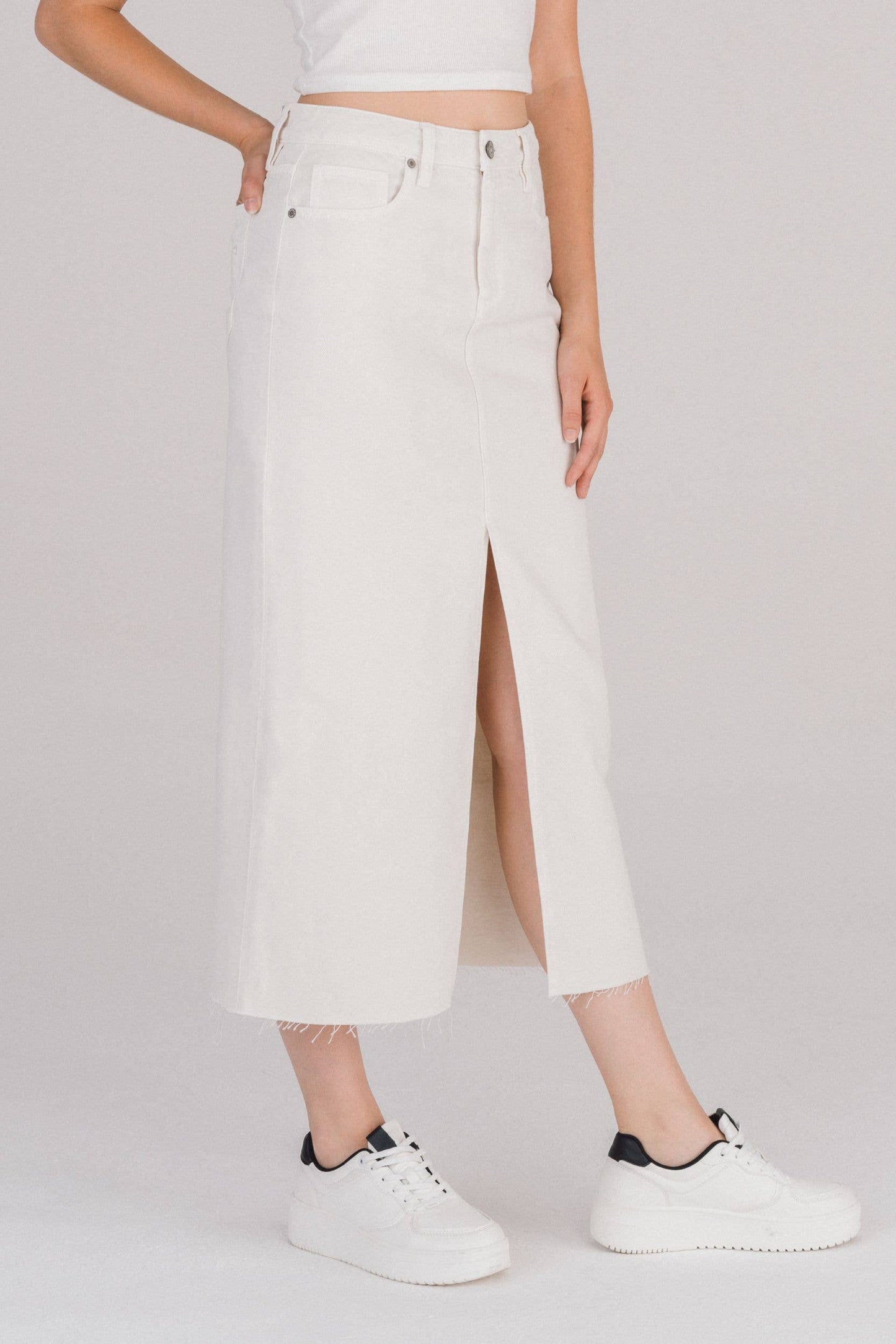 Sea Salt Front Slit Midi Skirt: XS