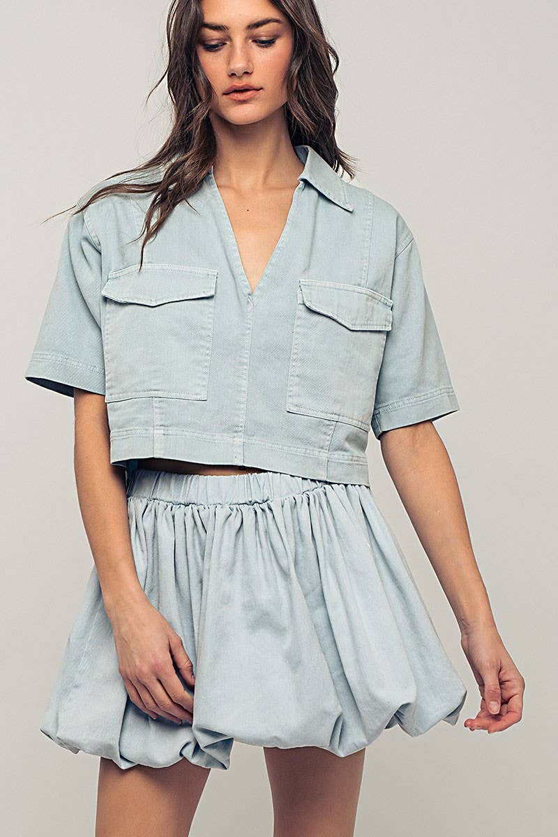 Pastel Collared Camp Shirt : ICE BLUE