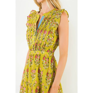Floral Tiered Long Dress: GREEN / XS-S-M-L(1-2-2-1)