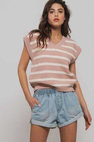 Daniela Striped Sweater Vest: Blush