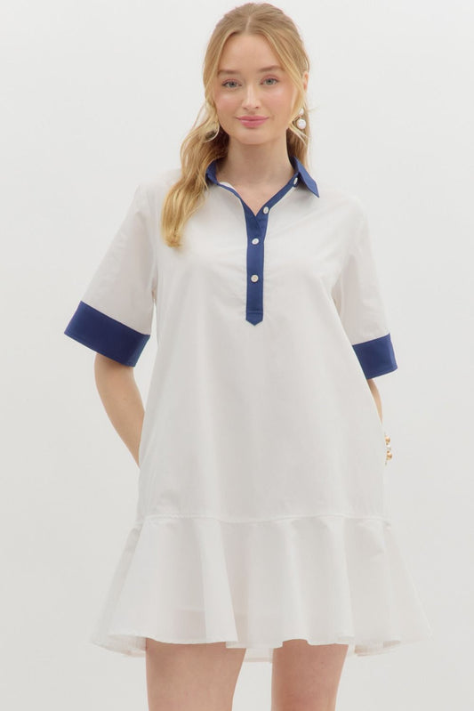 Lindsay Dress: Navy/White