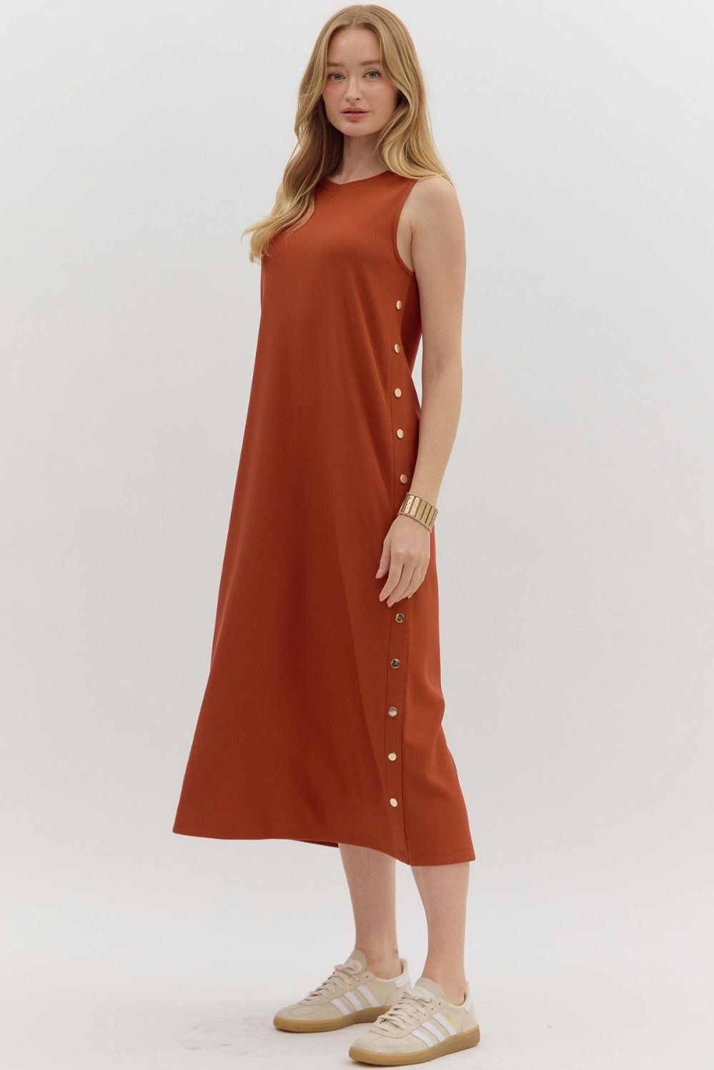 Andrea Ribbed Maxi Dress: Rust