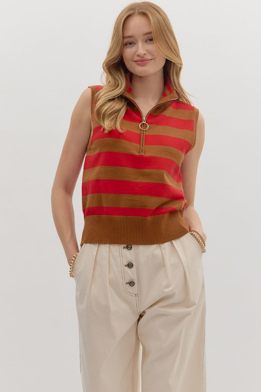 Lisette Striped Sweater Vest: Brown