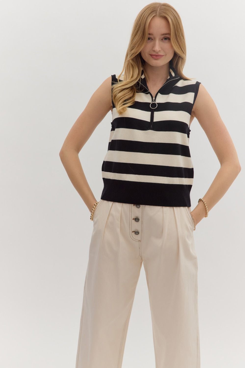 Lisette Striped Sweater Vest: Black