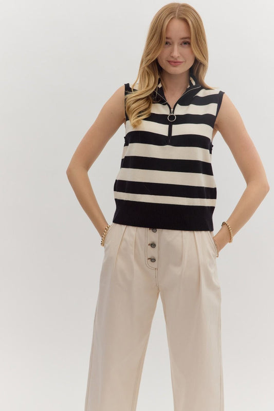Lisette Striped Sweater Vest: Black