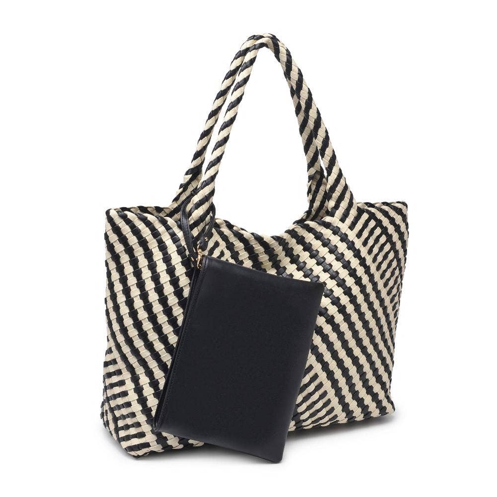 Solana Woven Tote: Black Ivory