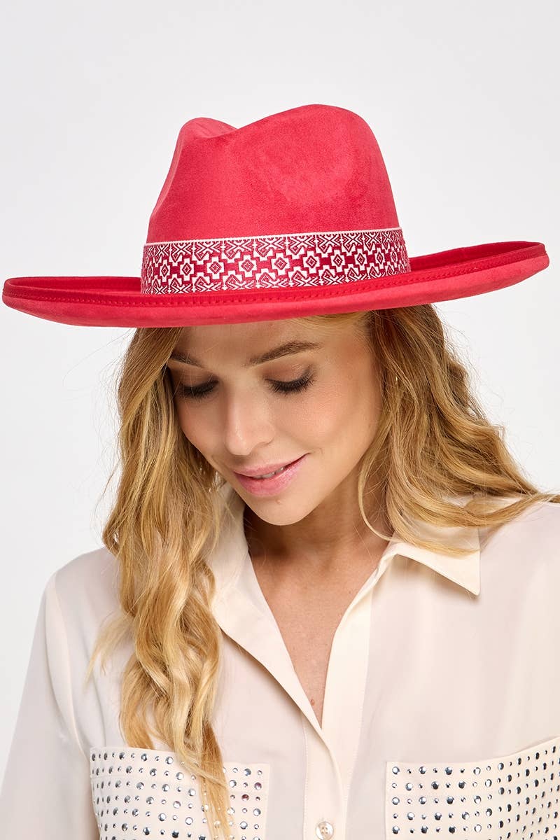 Boho Band Beveled Cowboy Fedora Hat: Ivory