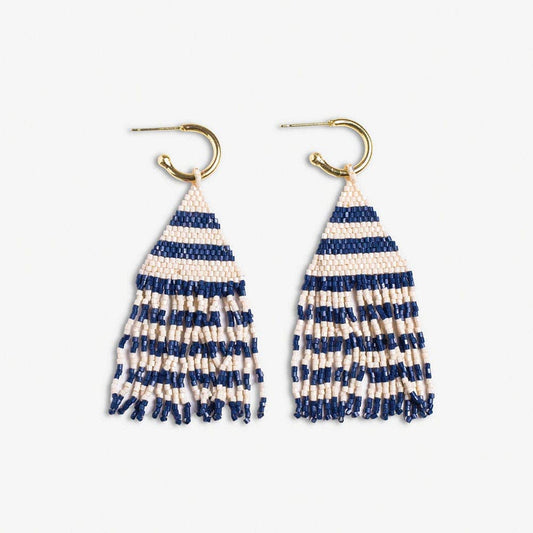 James Mini Gold Hoop Fringe Earrings: Navy