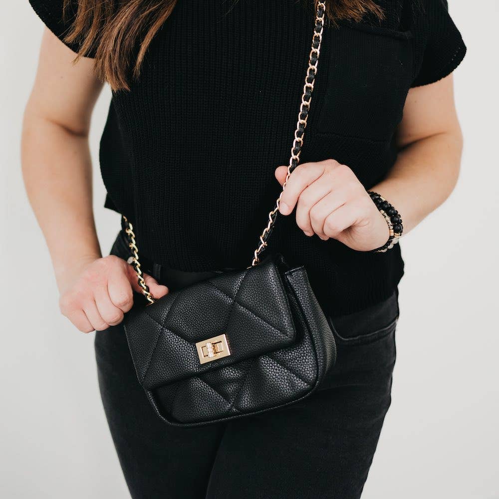 Queenie Quilted Crossbody Bag: Black