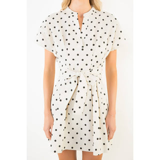Short Sleeve Polka Dot Dress: BEIGE / XS-S-M-L(1-2-2-1)