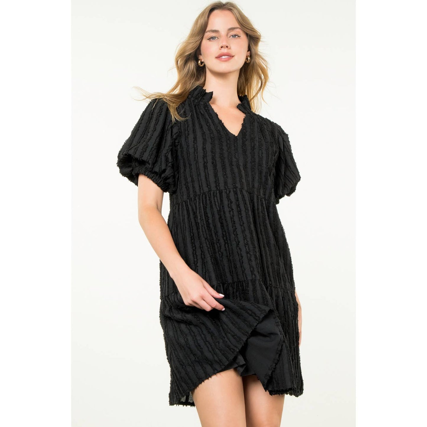 Stella Tiered Puff Sleeve Textured Dress