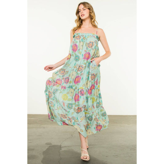 Ansley Strap Tie Floral Maxi Dress: MINT