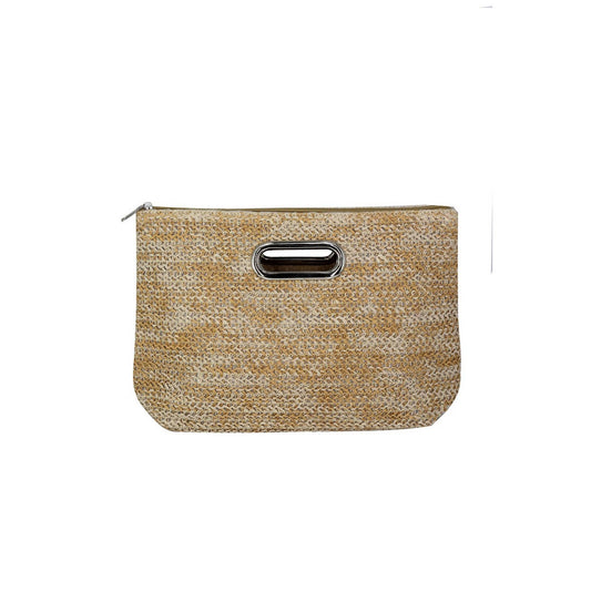 Mixed Color Straw Clutch Bag: Taupe