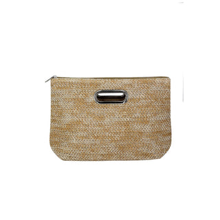 Mixed Color Straw Clutch Bag: Mustard