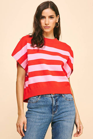 STRIPE SWEATER VEST - 4739WA: ORANGE/WHITE / L