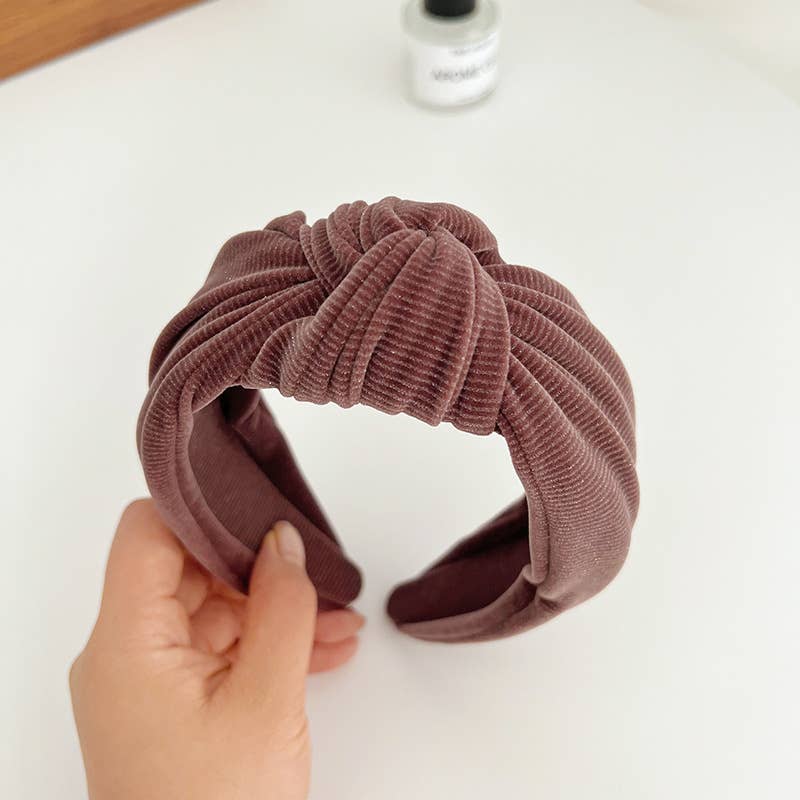 Corduroy Metallic Detail Wide Knot Headband: Taupe