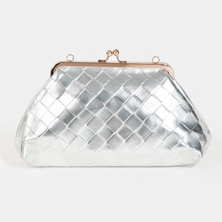 Faux Leather Weave Pattern Purse: Silver