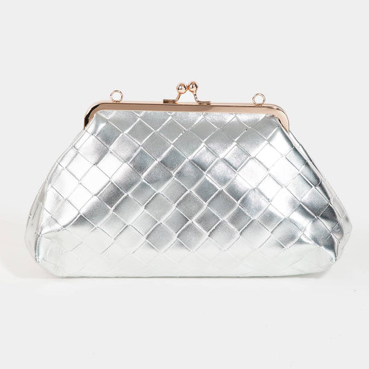 Faux Leather Weave Pattern Purse: Silver