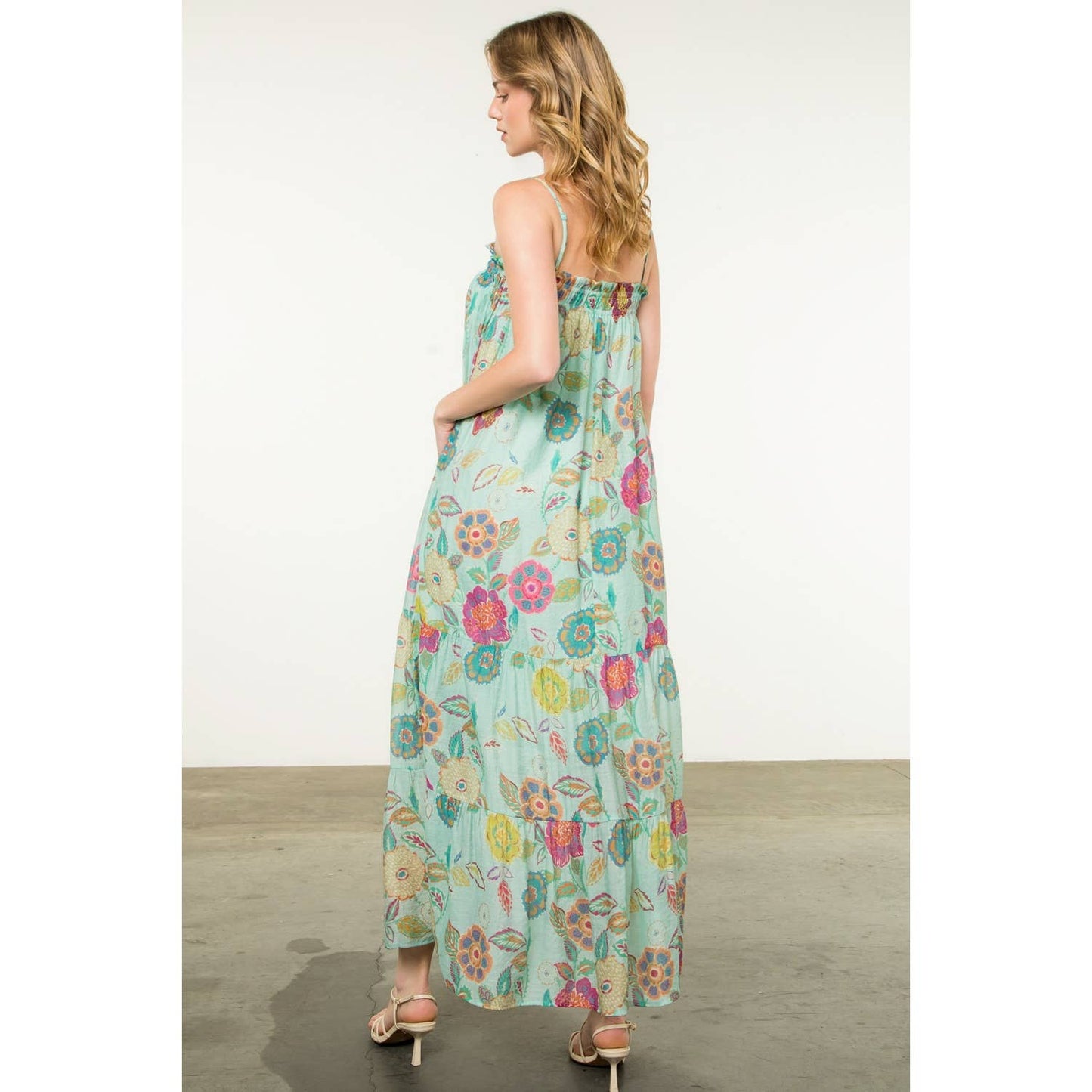 Ansley Strap Tie Floral Maxi Dress: MINT