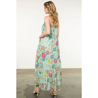 Ansley Strap Tie Floral Maxi Dress: MINT