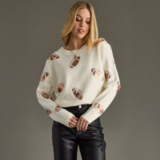 Touchdown Sequin Football Sweater: Cream