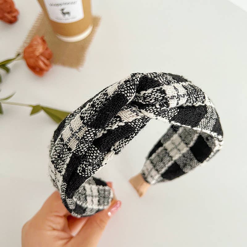 Knit Plaid Twist Headband