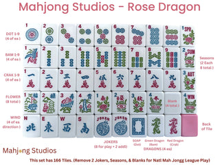 Mahjong Studios – American Mahjong Tile Set Yellow Lilac Ocean Blue: Rose Dragon